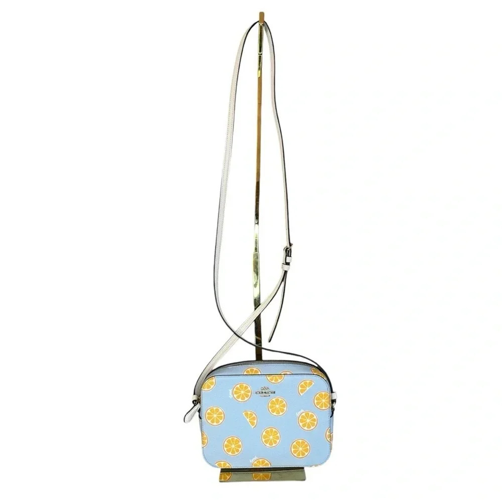 Coach Blue & Yellow Orange Print Crossbody Camera Bag NWOT